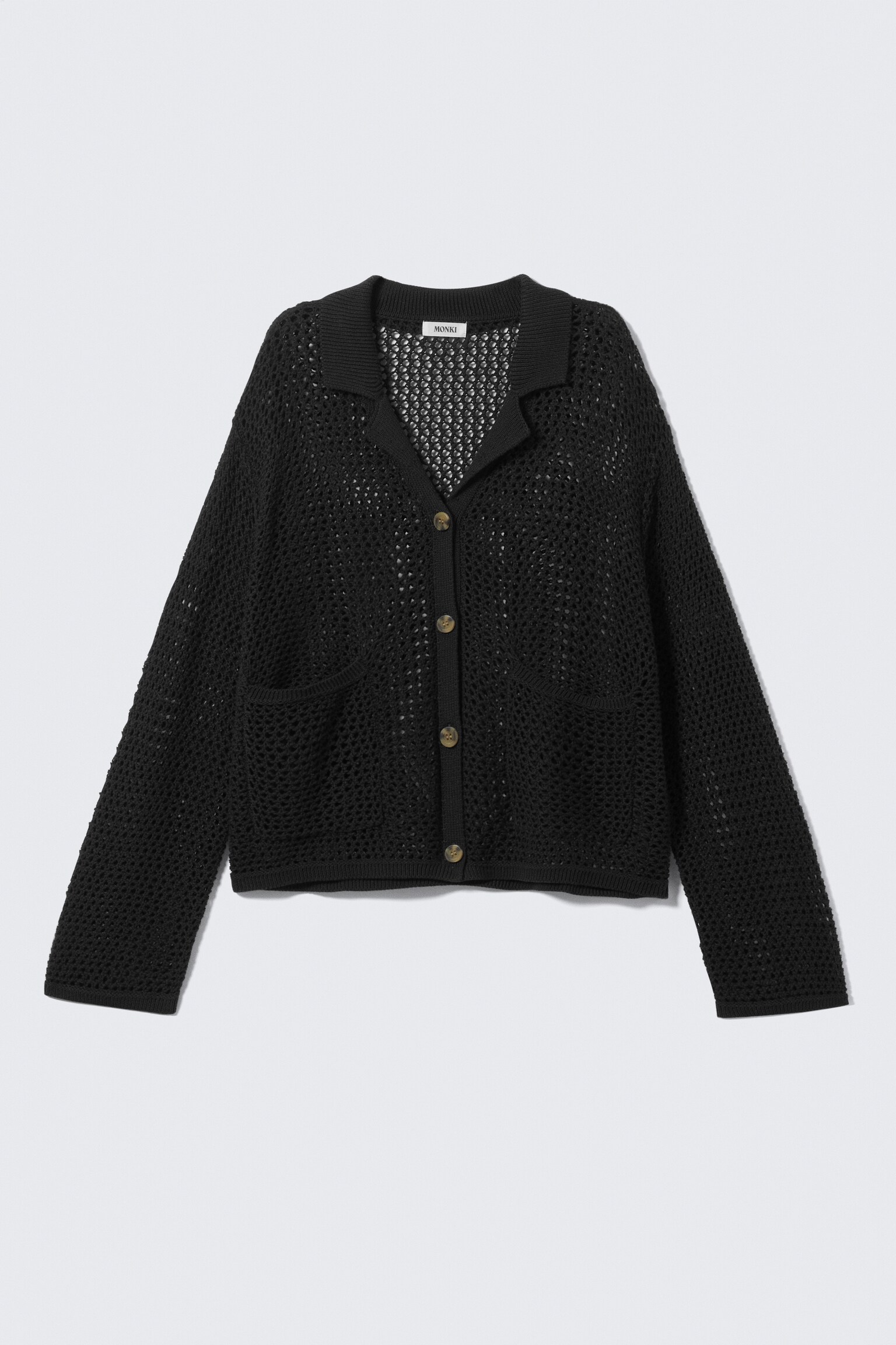 Open-Knit Button-Up Cardigan - Black/Dusty White - 2