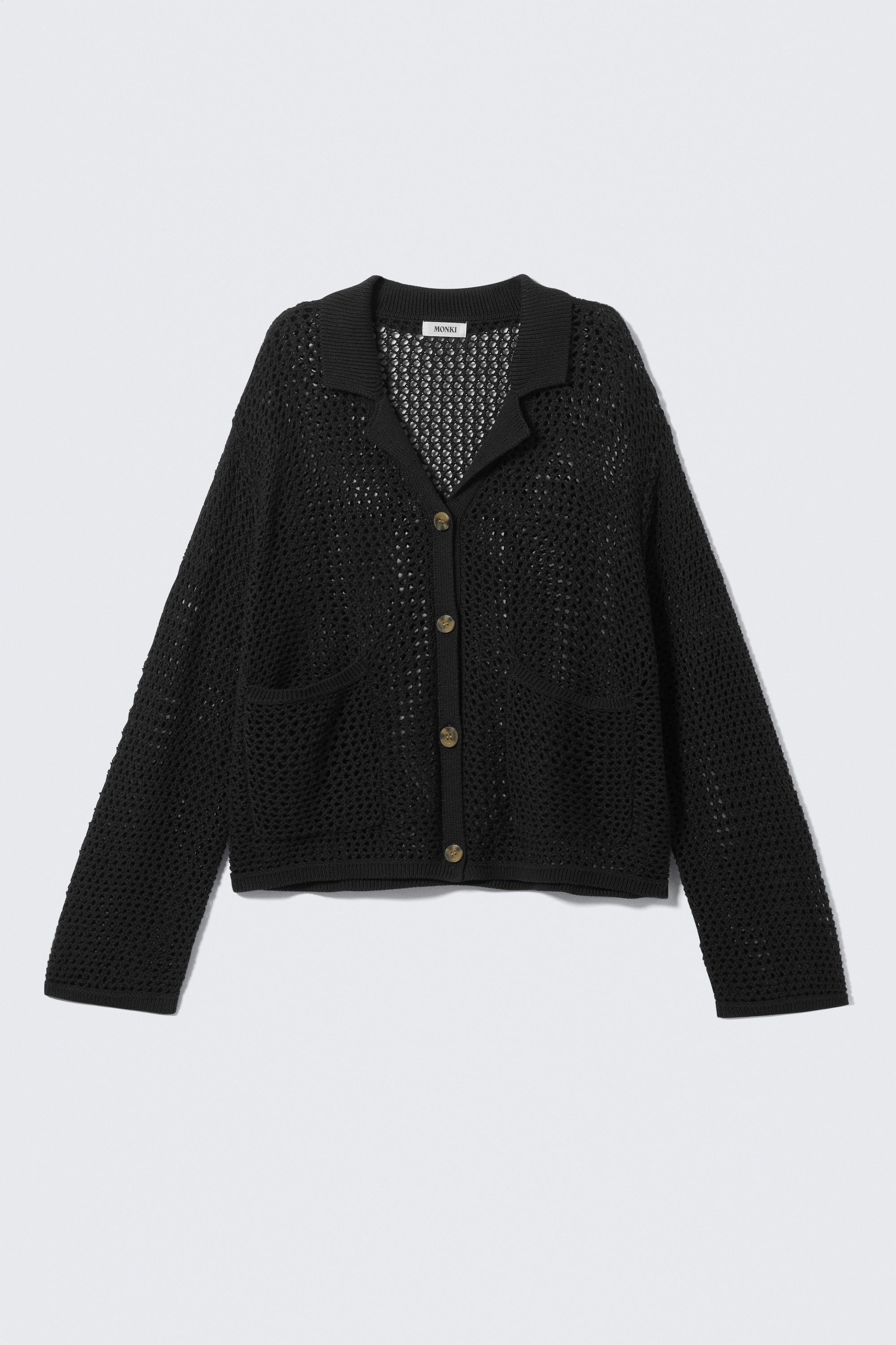 Schwarz - Offen gestrickter Cardigan mit Knopfleiste - 5