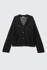 Black - Open-Knit Button-Up Cardigan - 5