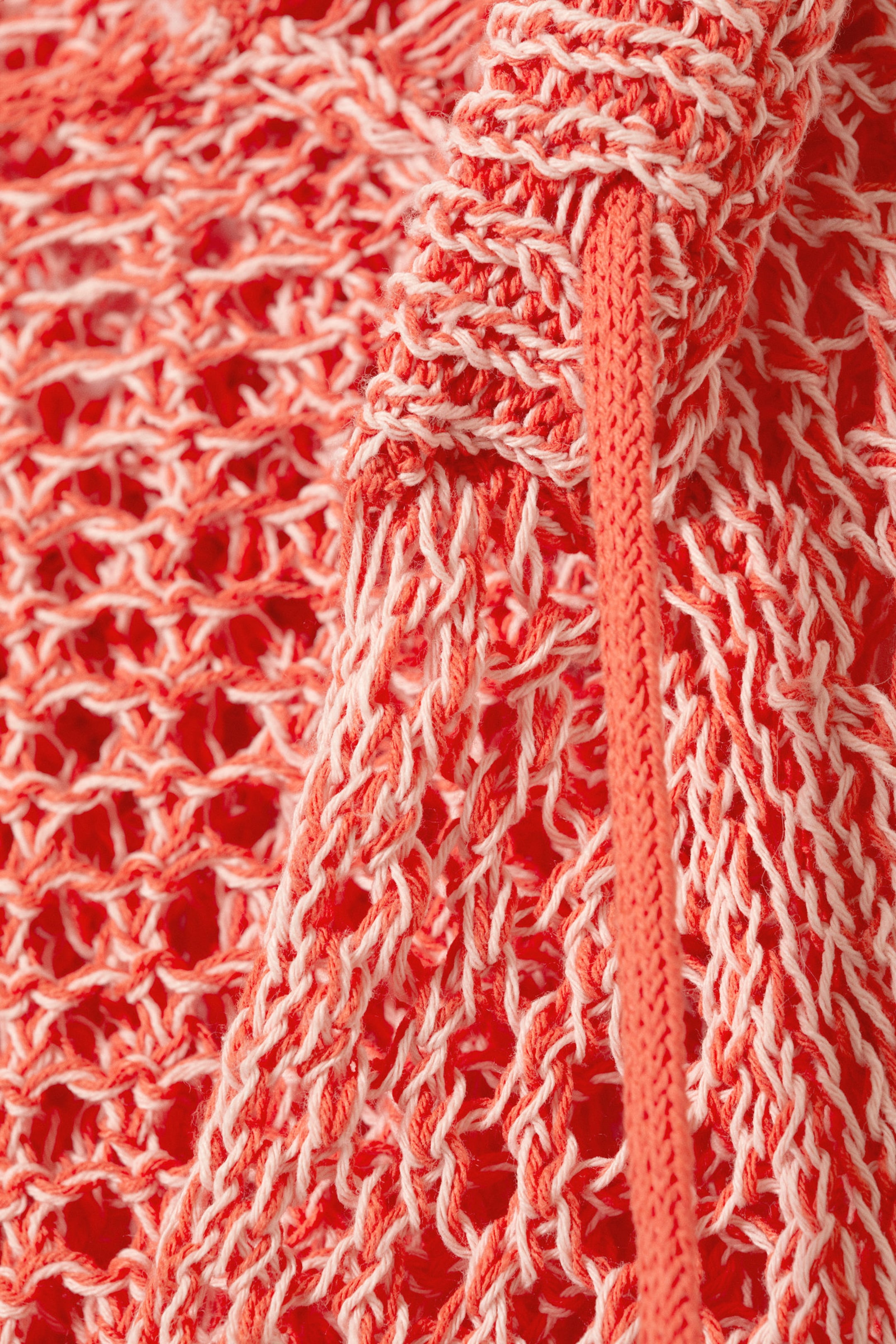 Light Red - Open-knit Hooded Sweater - 5