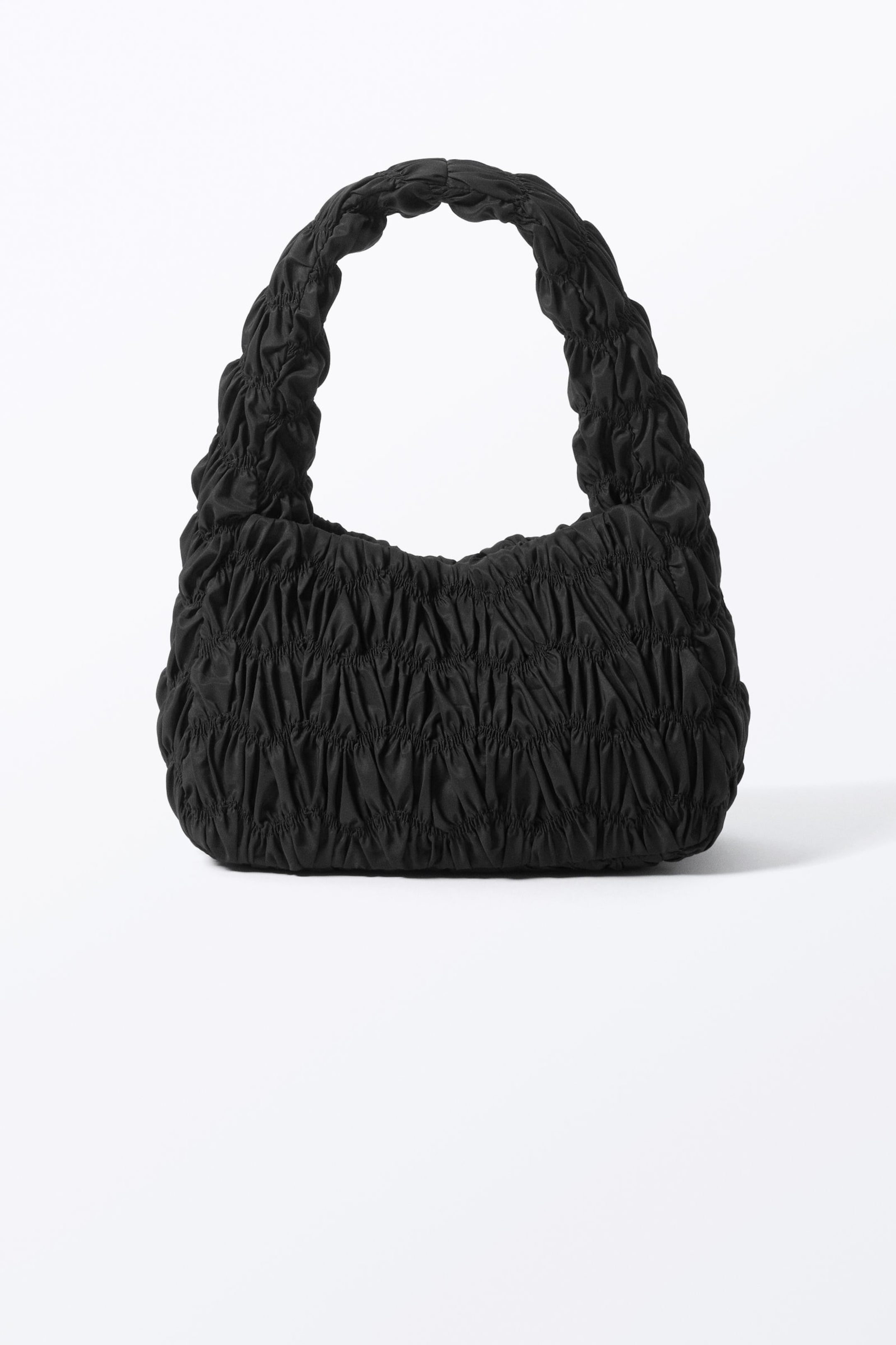 Black - Smocked Rectangular Shoulder Bag - 2
