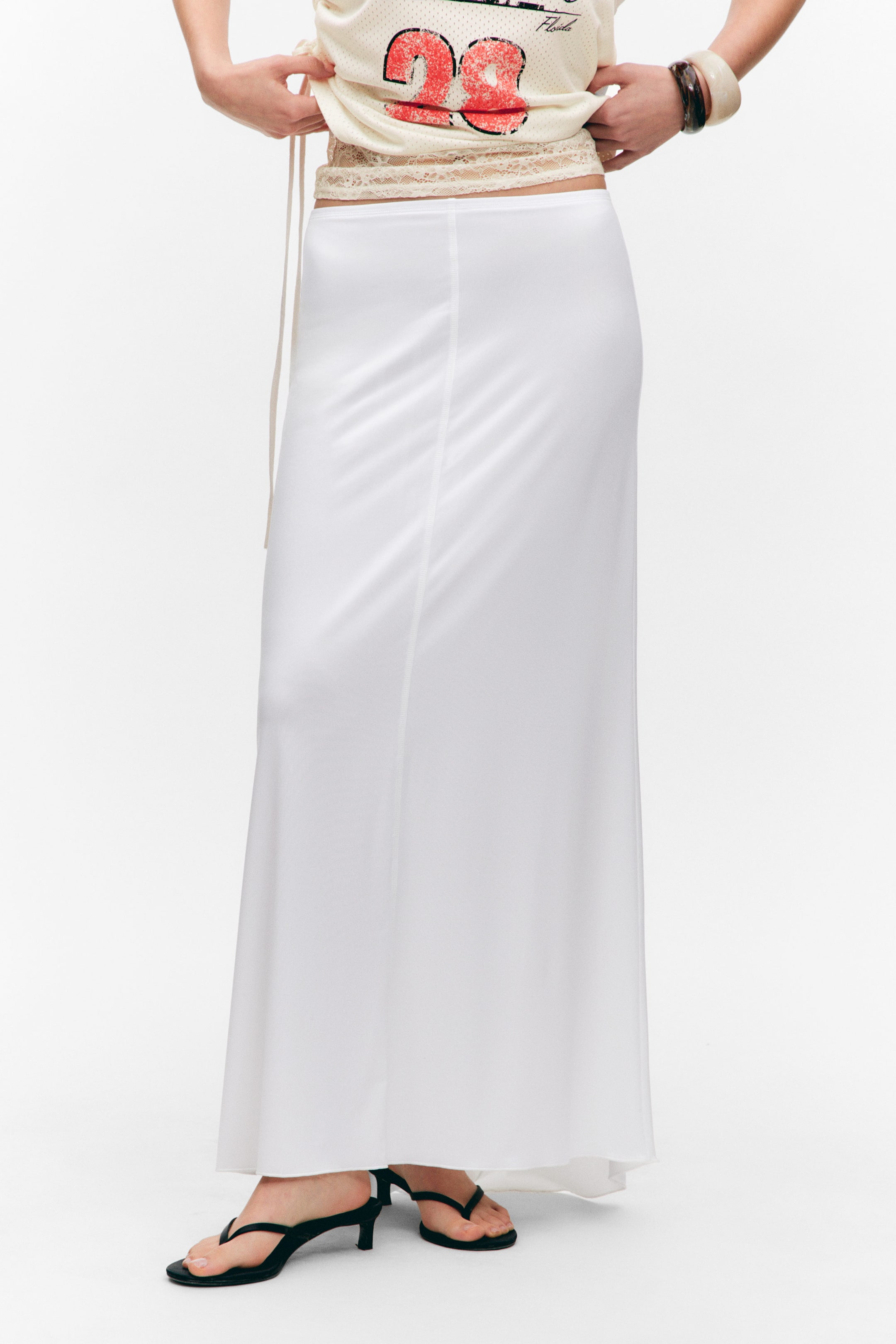 White - Flowy High-Low Maxi Skirt - 2