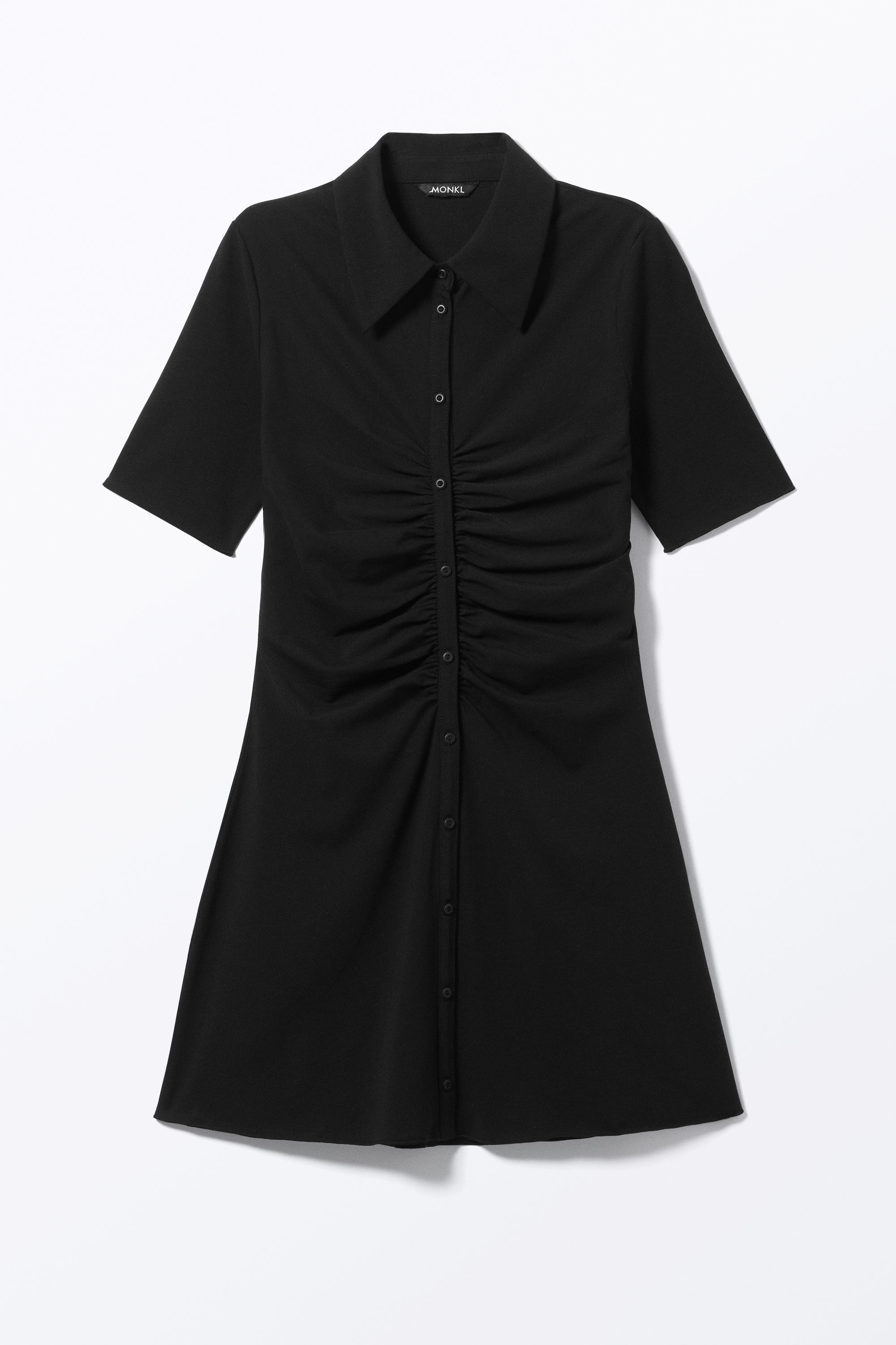 Schwarz-Schwarz - Kurzärmeliges Mini-Hemdkleid - 3