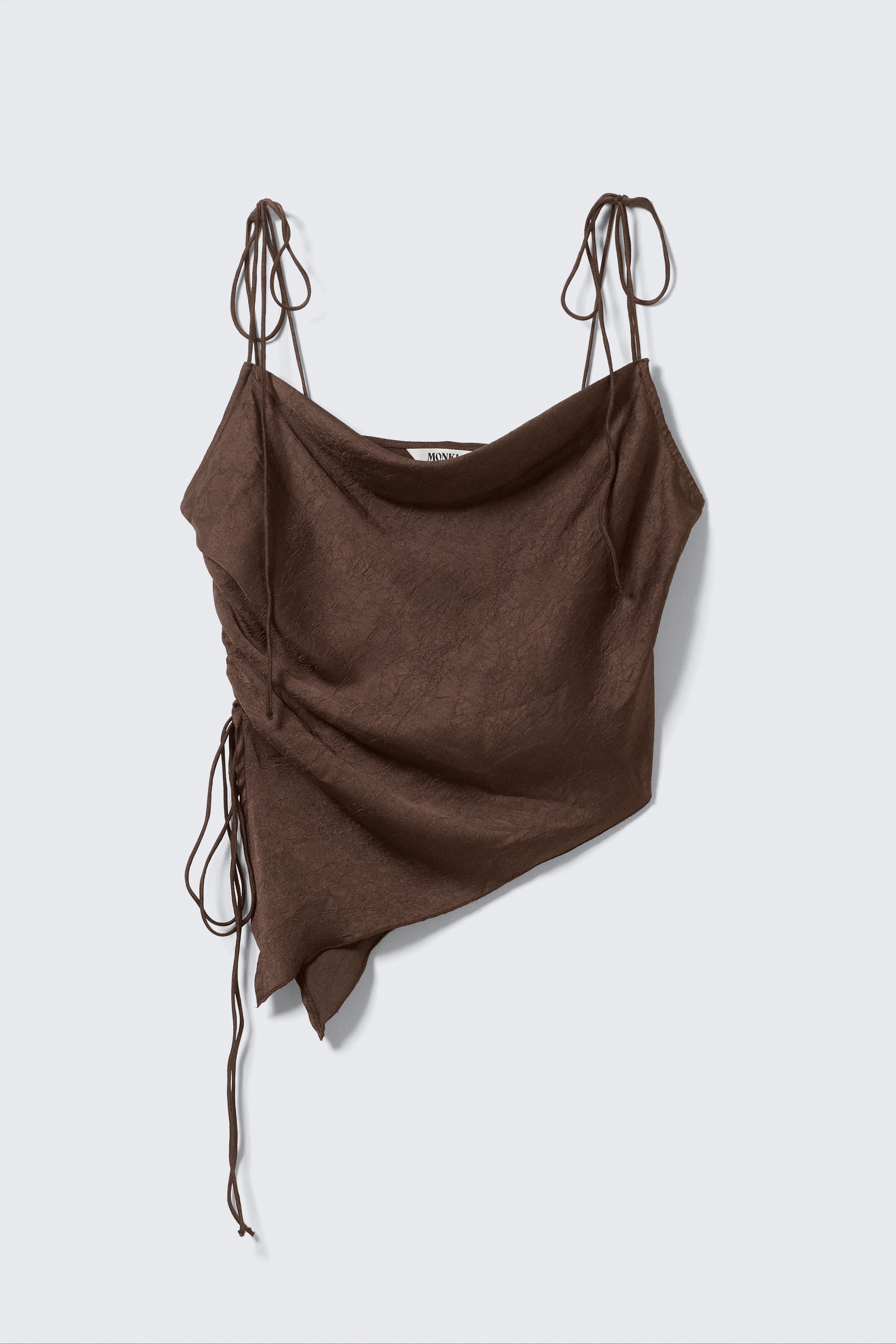 Asymetrický saténový top s ramínky - Tmavě hnědá/Bílá