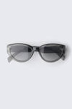 Transparent Grey - Angular Cat-Eye Sunglasses - 2