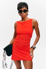 Bright Red - Gathered Jersey Mini Dress - 2