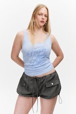 Dark Grey Melange - Drawstring Mini Cargo Shorts - 1