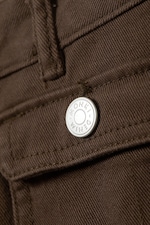 Dark Brown - Low Waisted Bootcut Twill Trousers - 1