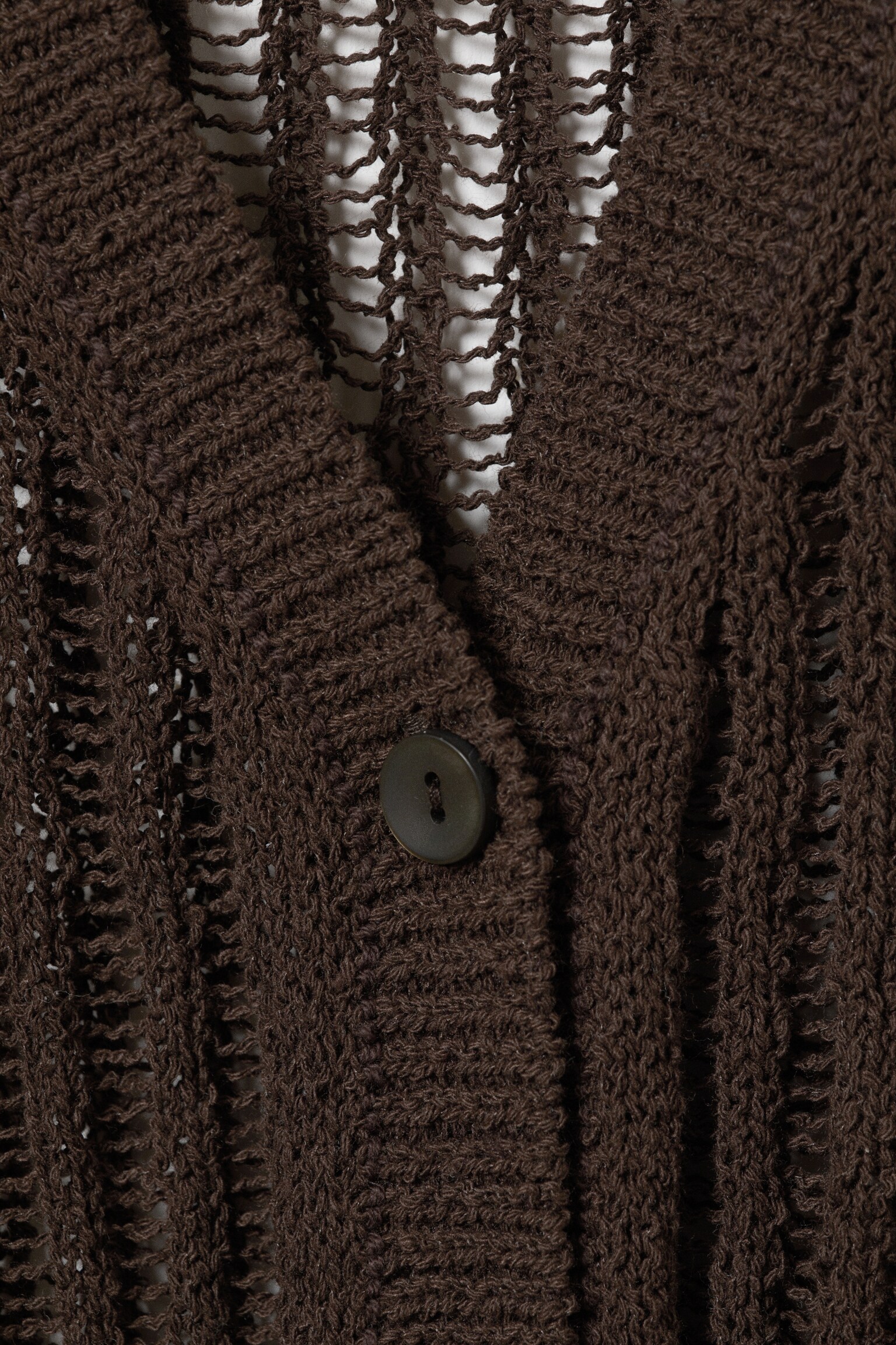 Öppen-stickad v-ringad maxi-Cardigan - Mörkbrun/Vit - 5