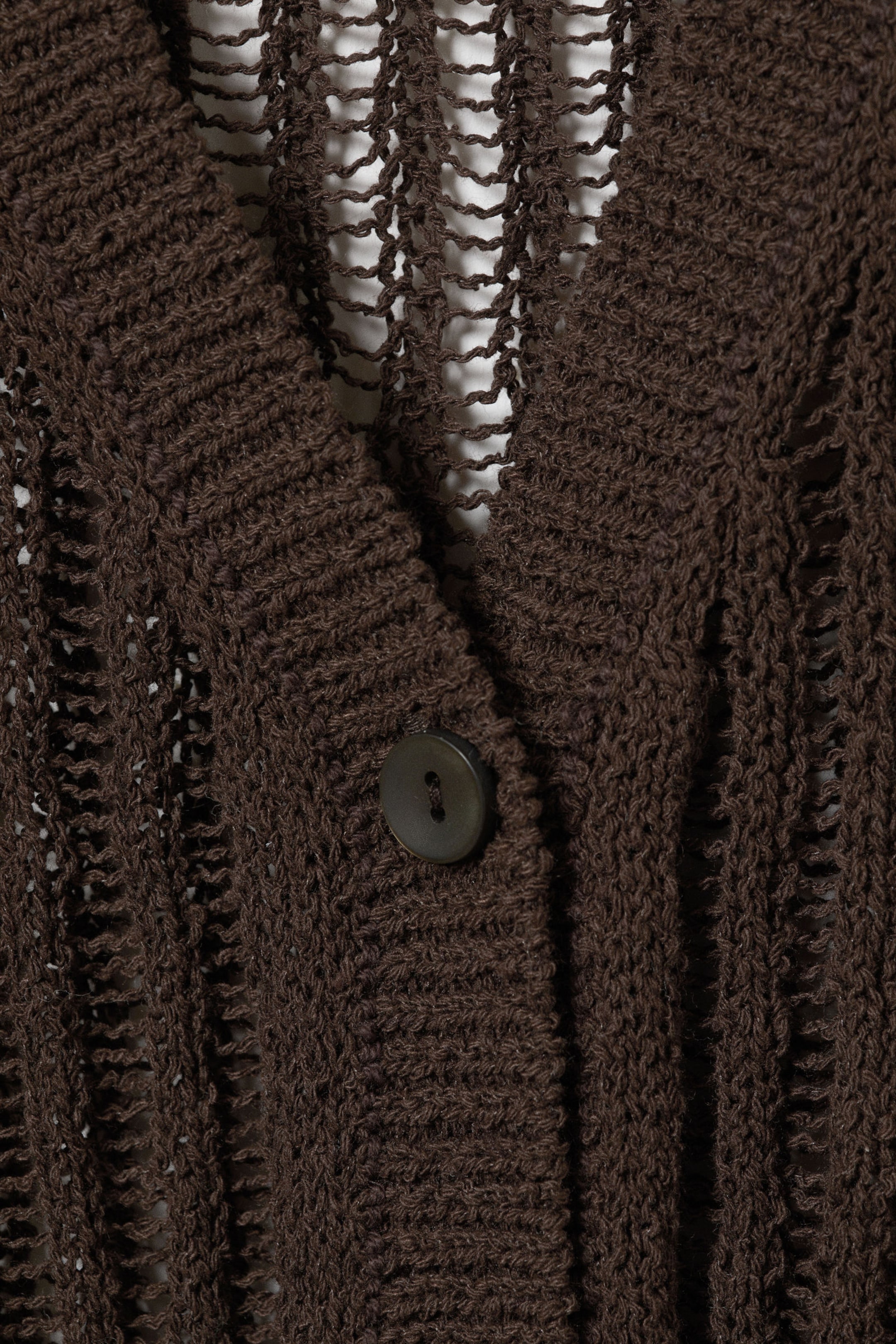 Dark Brown - Open-Knit V-neck Maxi Cardigan - 5