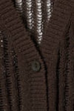 Dark Brown - Open-Knit V-neck Maxi Cardigan - 5