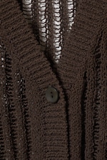 Dark Brown - Open-Knit V-neck Maxi Cardigan - 4