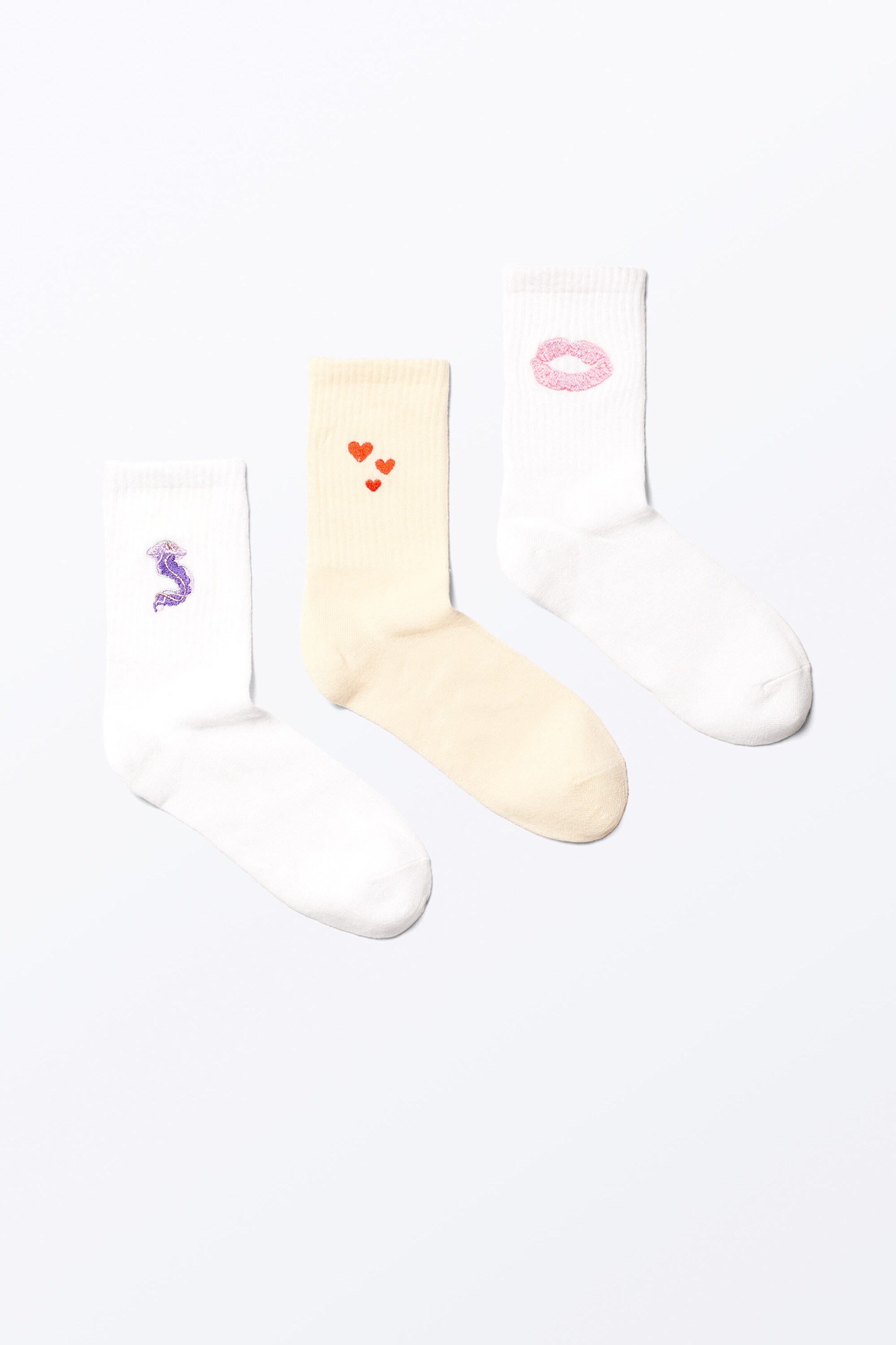 Mix weiß/gelb bestickt - 3er-Pack bestickte Socken - 0