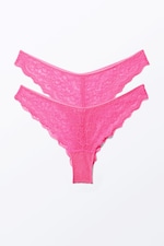 Bright Pink - 2-pack Lacey Lace Brazilian Briefs - 0