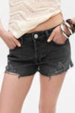 Smoky Blue - Dark Blue - Low Waist Raw Hem Mini Denim Shorts - 1