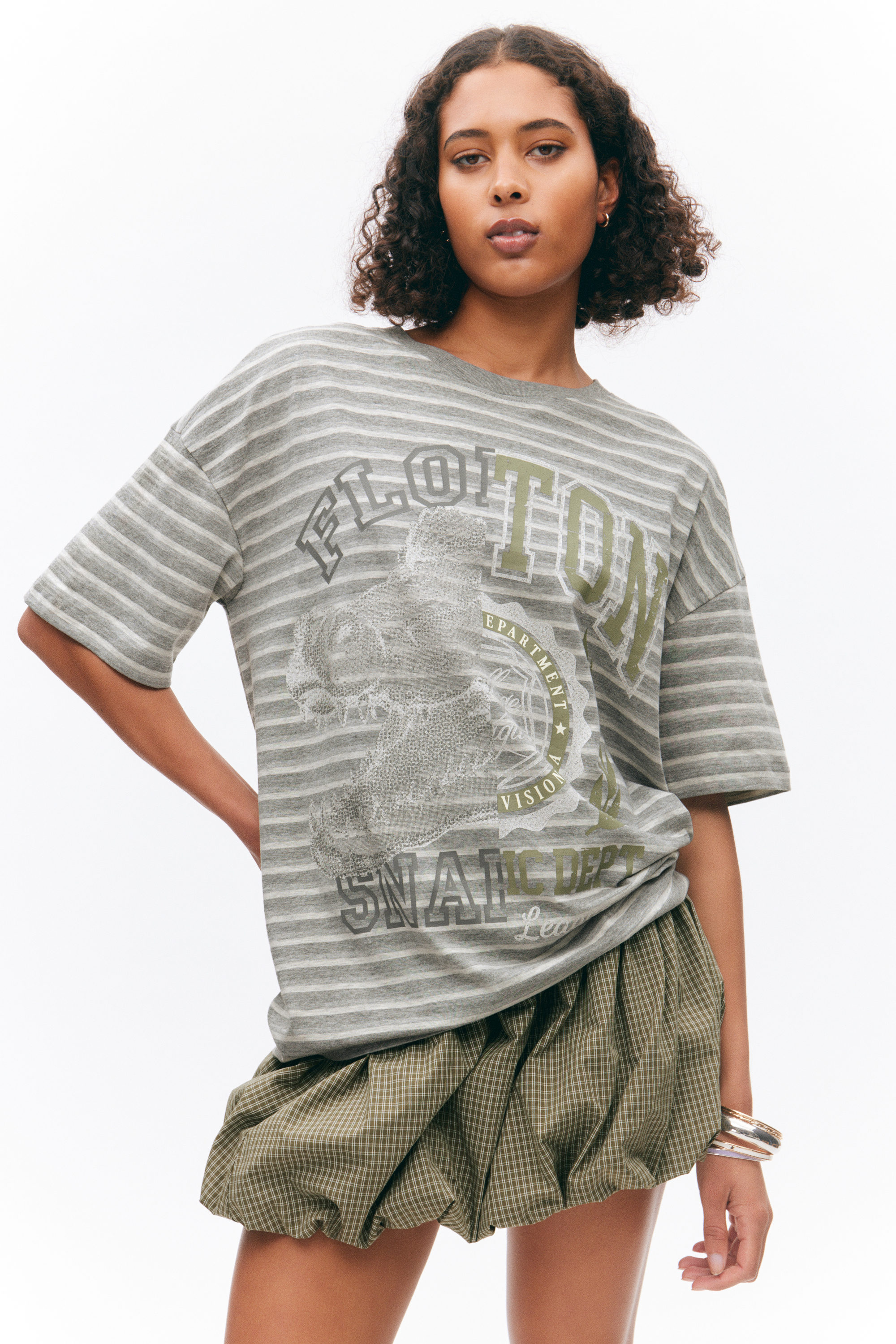 Striped Grey - Oversized Cotton Tshirt - 0