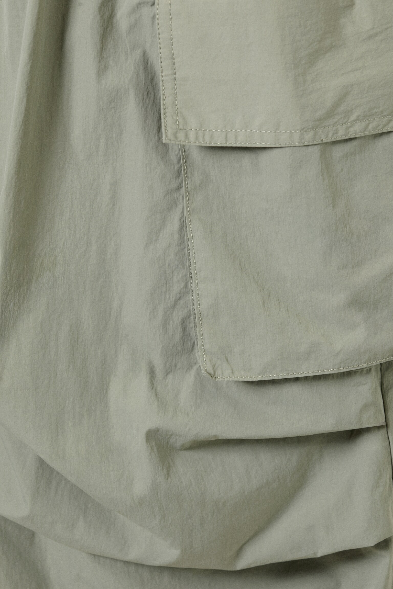 Loose Nylon Cargo Trousers - Light Khaki Green - 5
