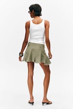 Khaki Green - Frayed Asymmetric Mini Twill Skirt - 3