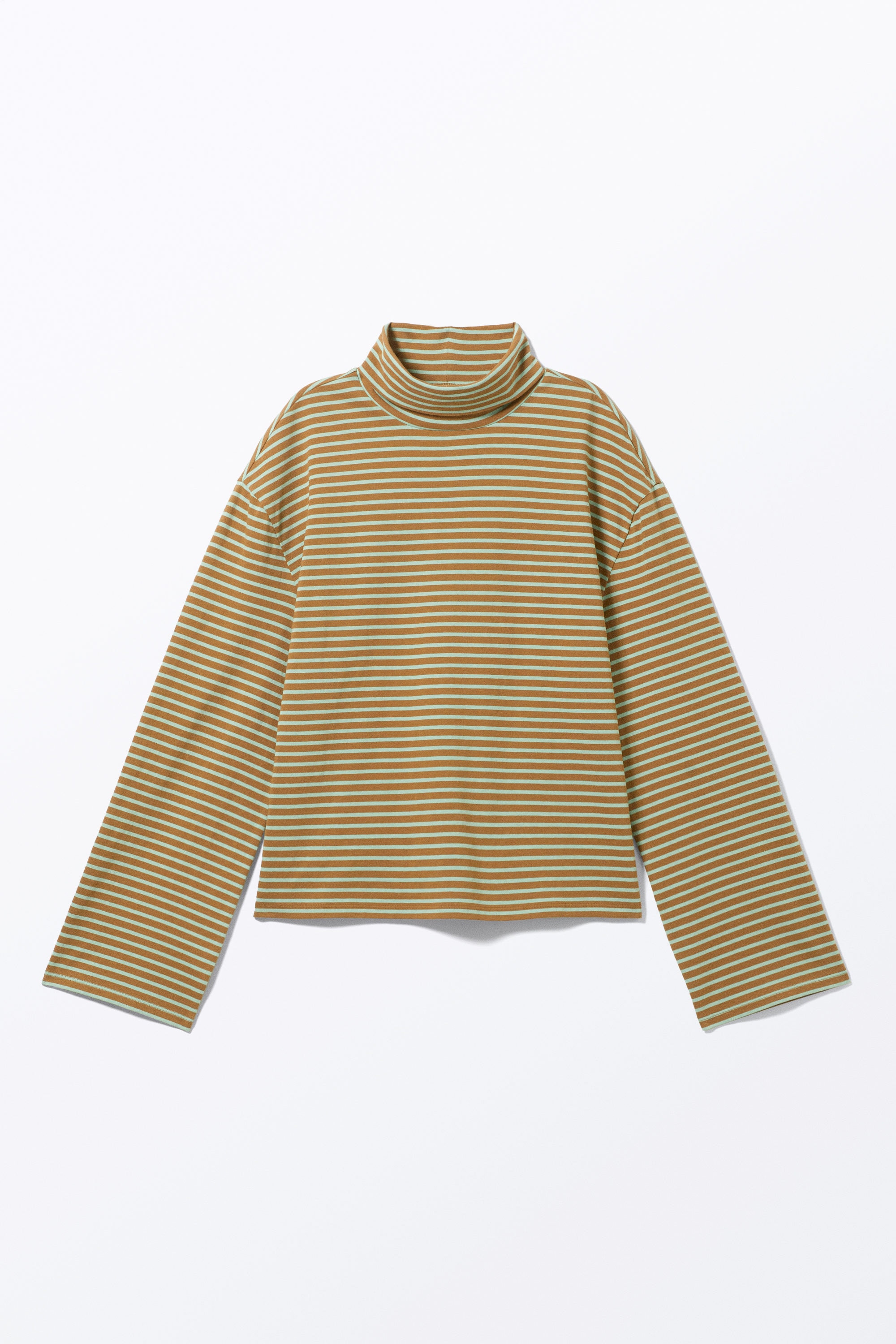 Mustard & Mint Stripes - Boxy Long-Sleeved Mock Turtleneck Top - 3