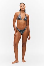 Black/Blue - Newspaper/Flame - Printed Triangle Halter Bikini Top - 1