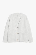 Weißmeliert - Lockere weißmelierte Strickjacke - 0