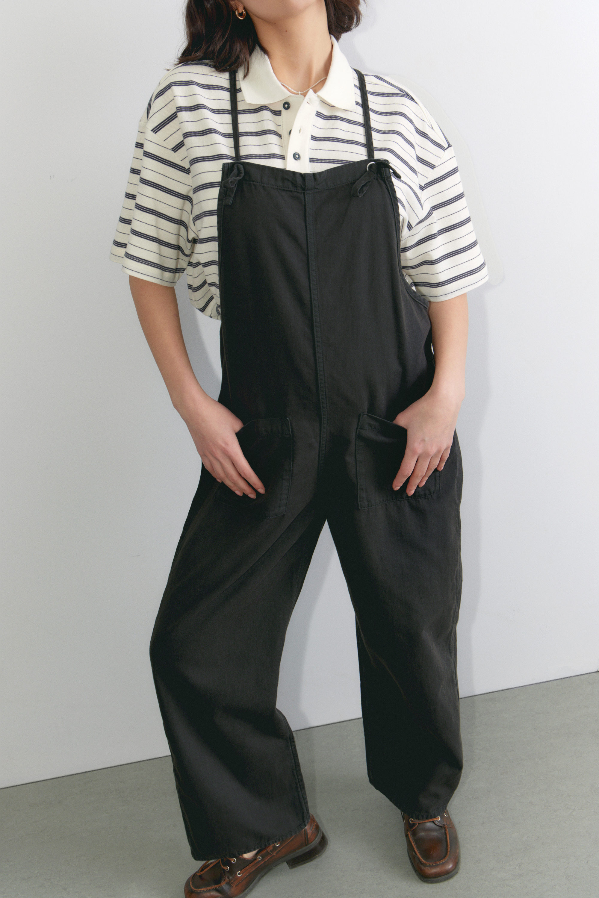 Black - Tie Denim Dungarees - 2