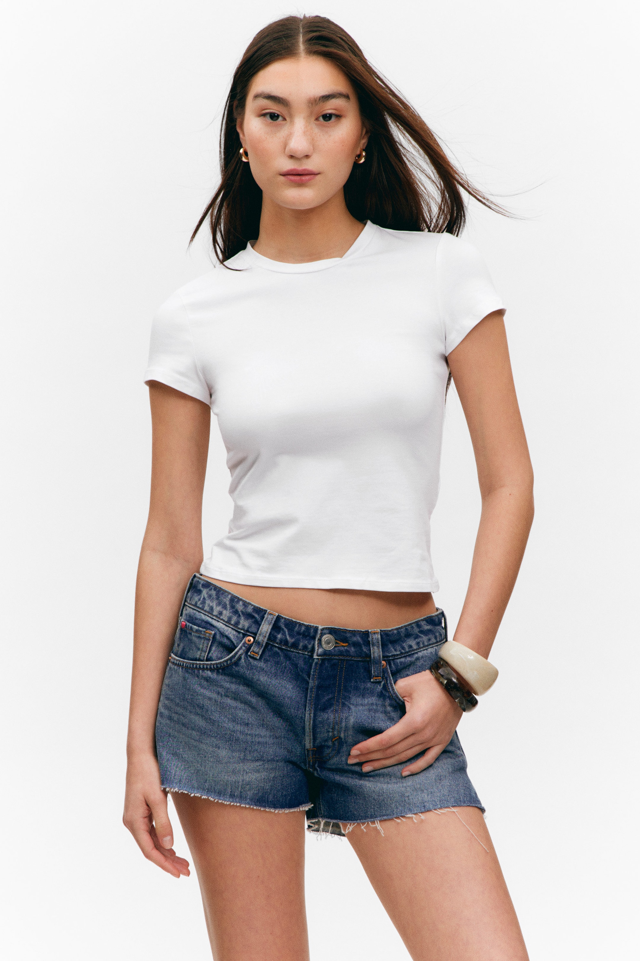 Mountain Blue - Dark Blue - Low Rise Raw Hem Mini Denim Shorts - 2