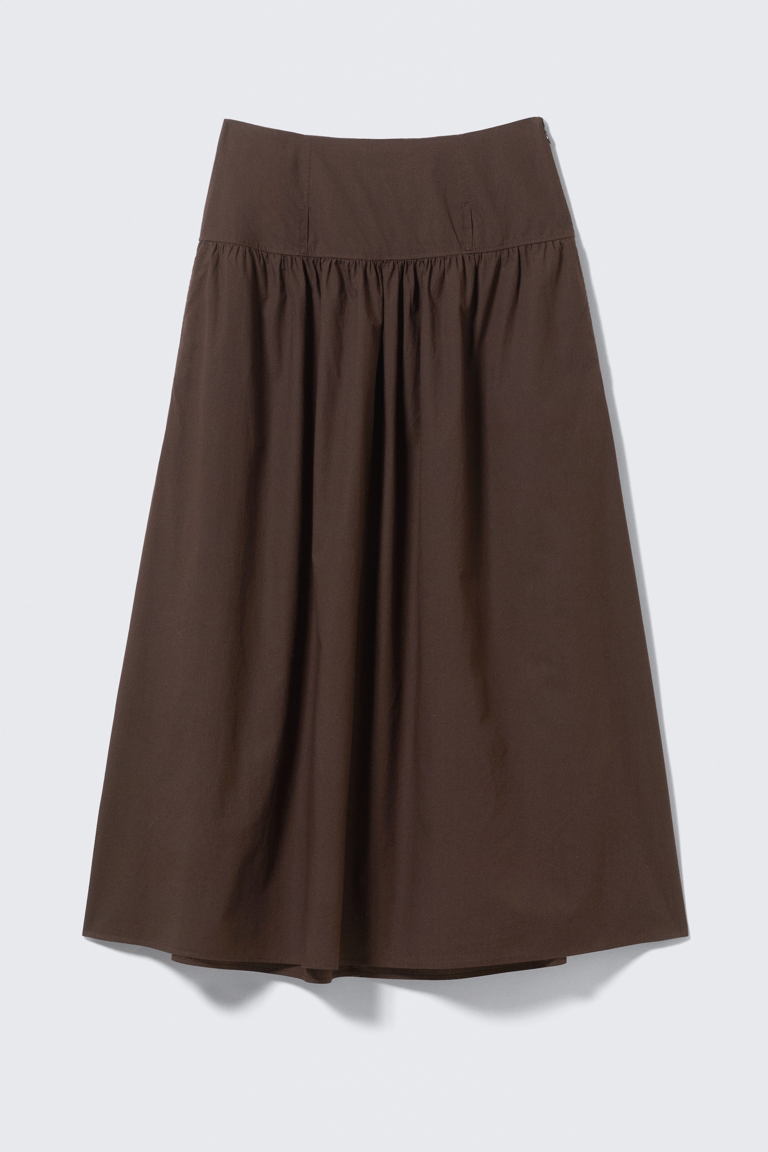 Gathered Cotton Poplin Maxi Skirt - Dark Brown/White - 2