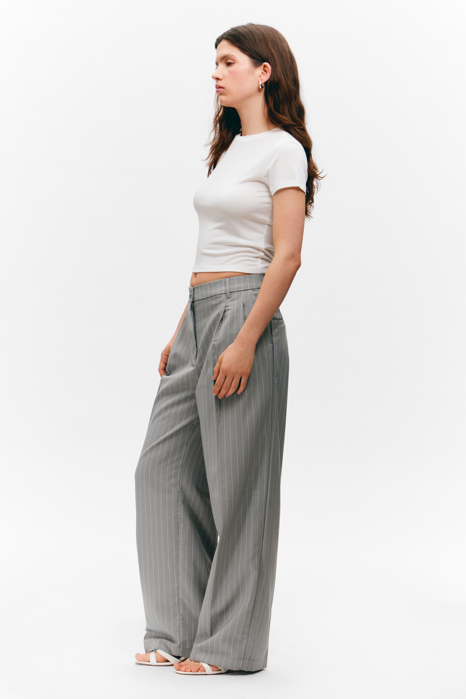 Wide Leg Trousers - Striped Grey/Black/Dark grey - 6
