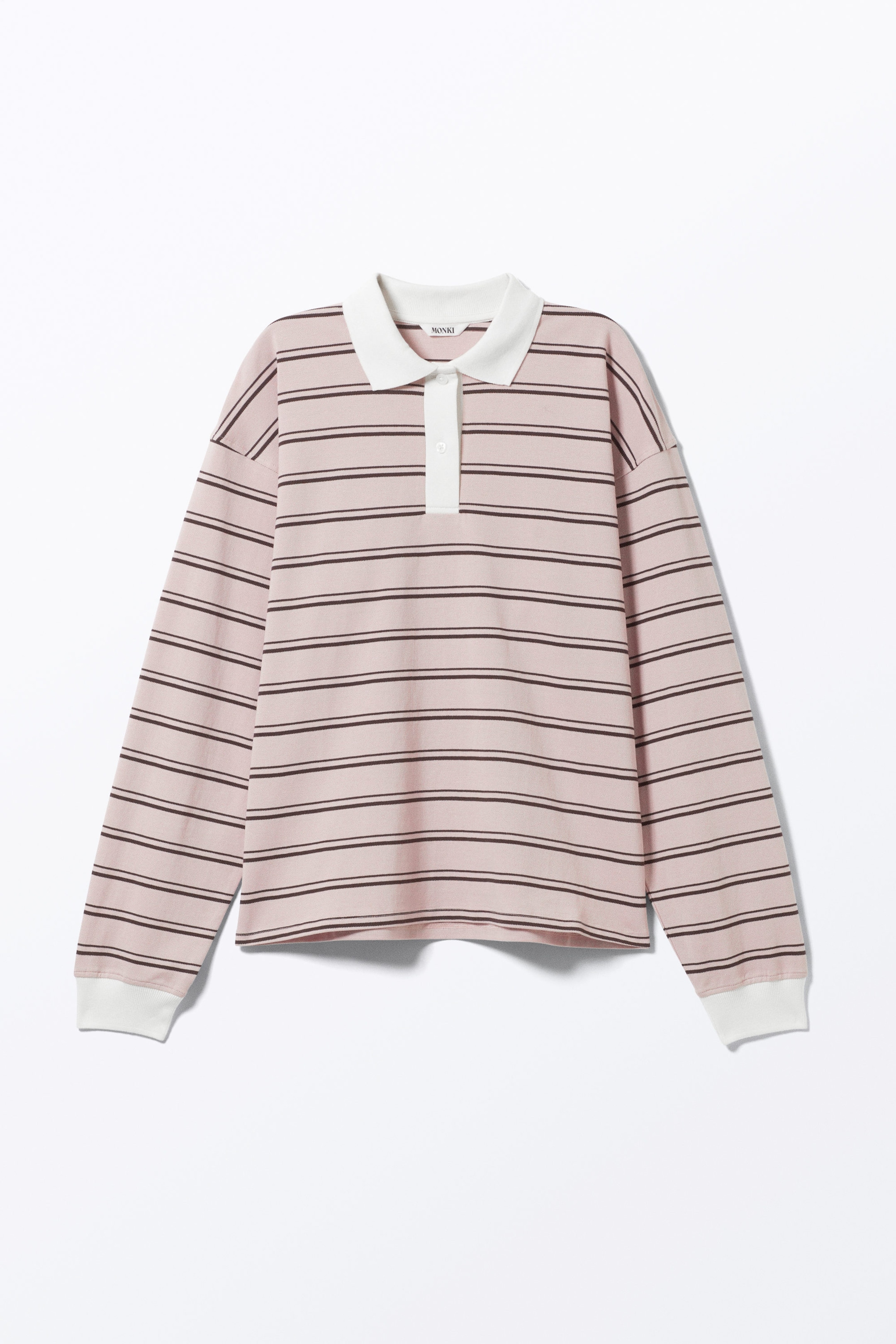 Light Pink - Brown Stripes - Long Sleeve Rugby Polo Top - 1