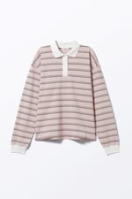 Light Pink - Brown Stripes - Long Sleeve Rugby Polo Top - 0