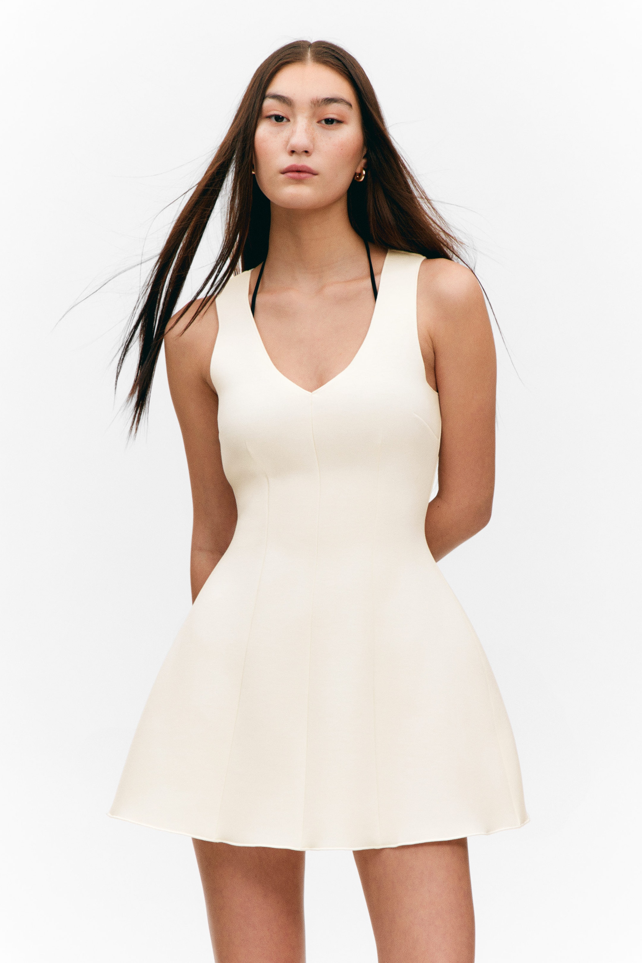 White - V-Neck Fit-and-Flare Scuba Dress - 2