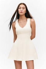 White - V-Neck Fit-and-Flare Scuba Dress - 1