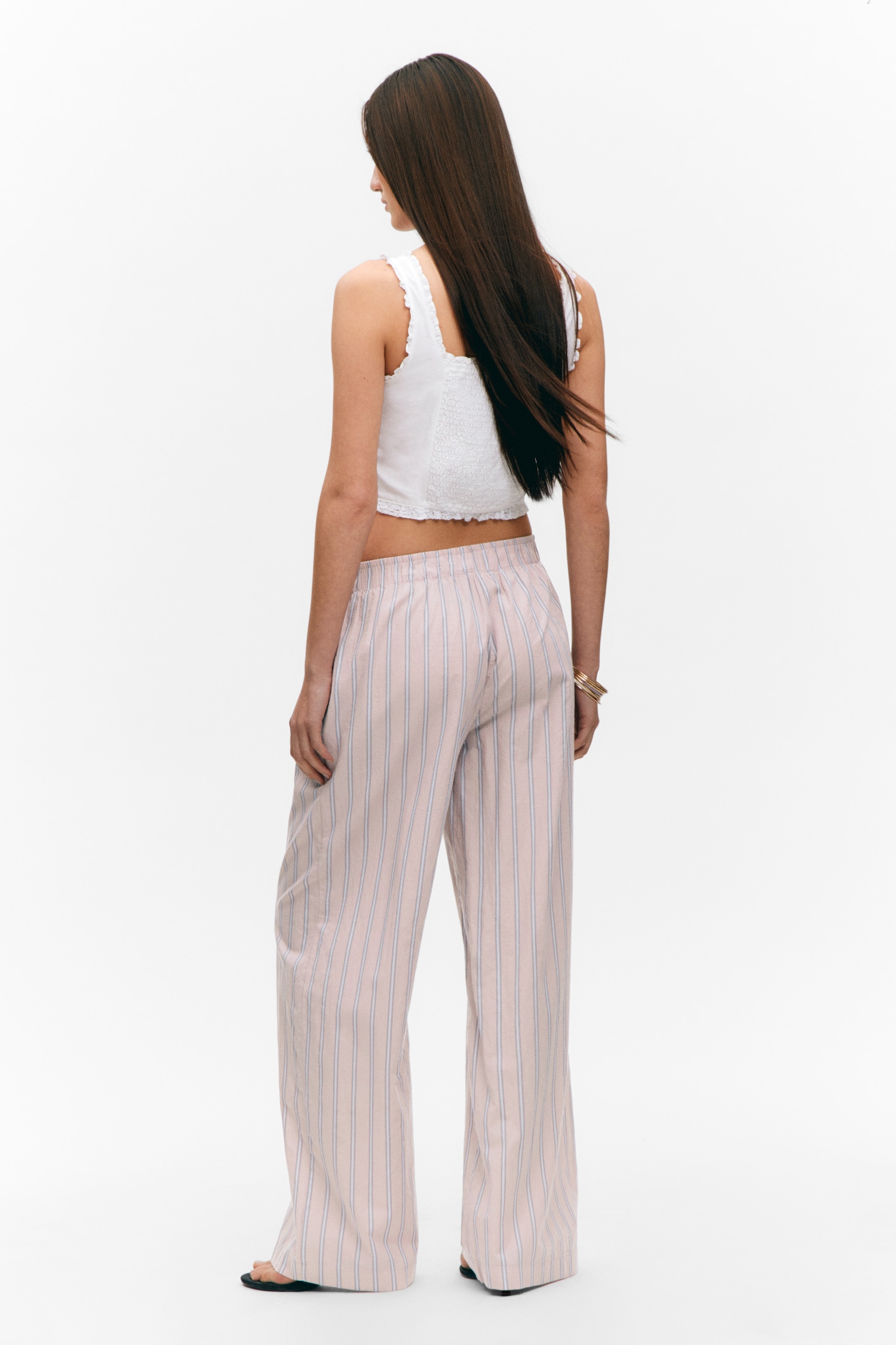 Wide-Leg Cotton Twill Trousers - Striped Light Pink/Blue Check/Striped Blue - 6