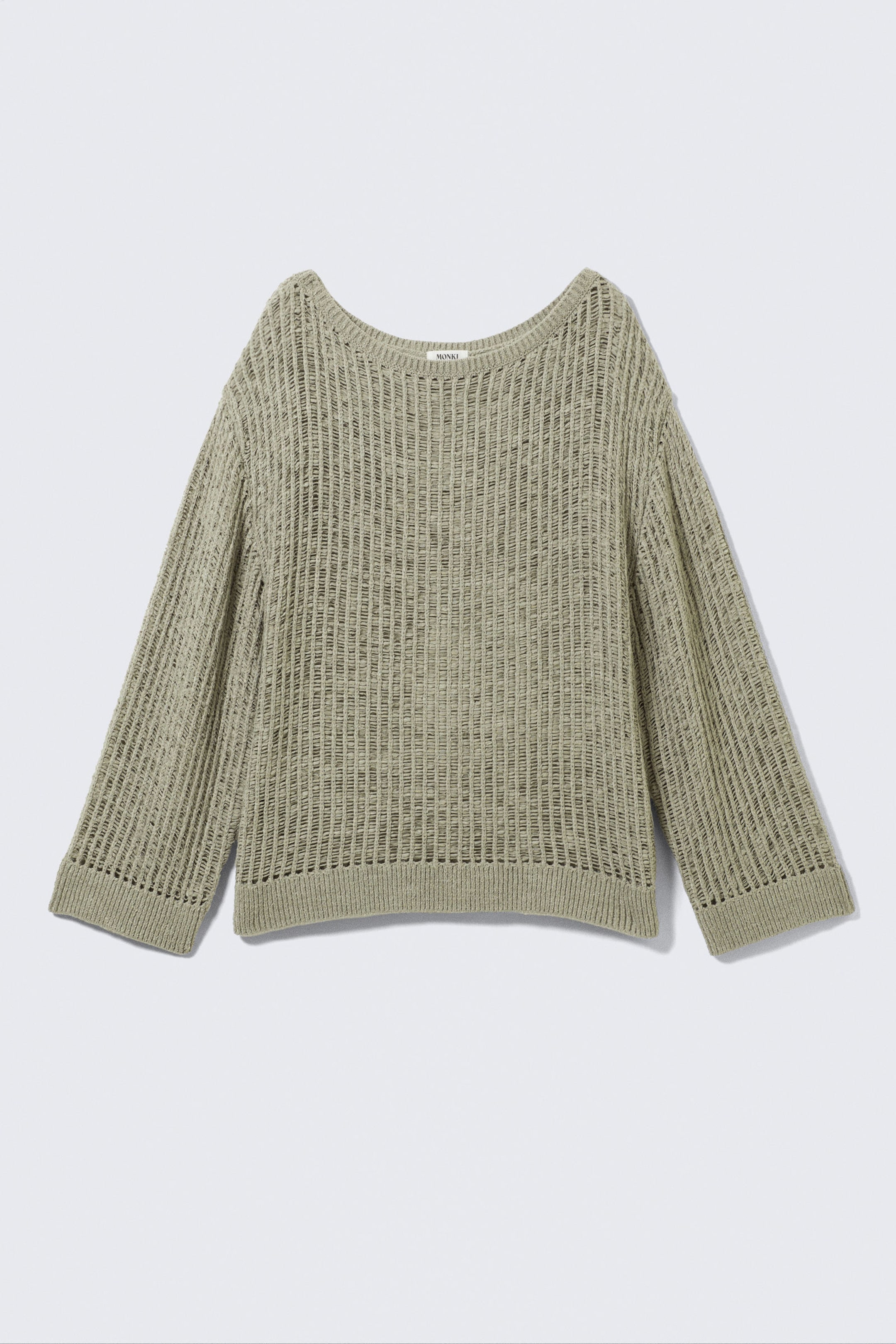 Khaki Green - Loose Open-Knit Side Slit Sweater - 3