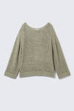 Khaki Green - Loose Open-Knit Side Slit Sweater - 3