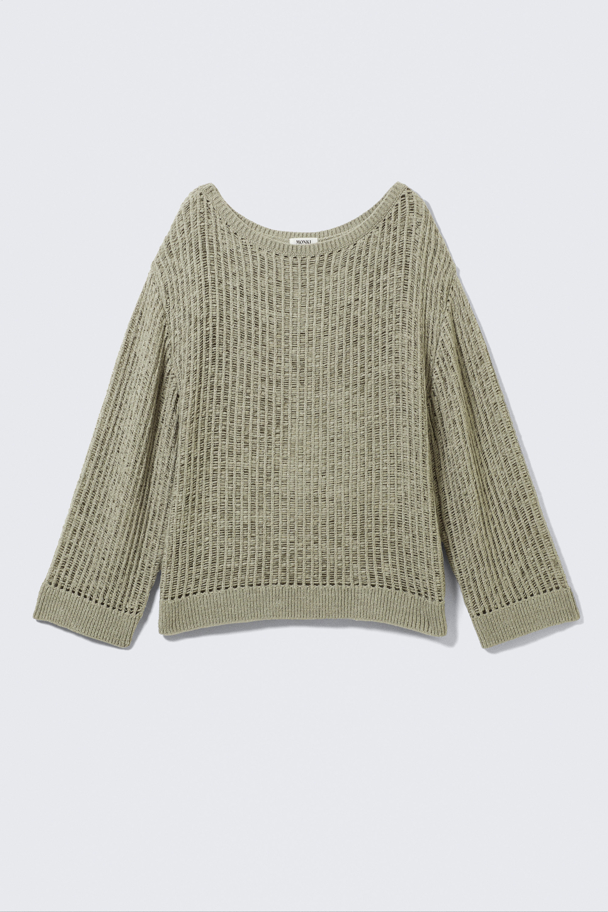 Khaki Green - Loose Open-Knit Side Slit Sweater - 3
