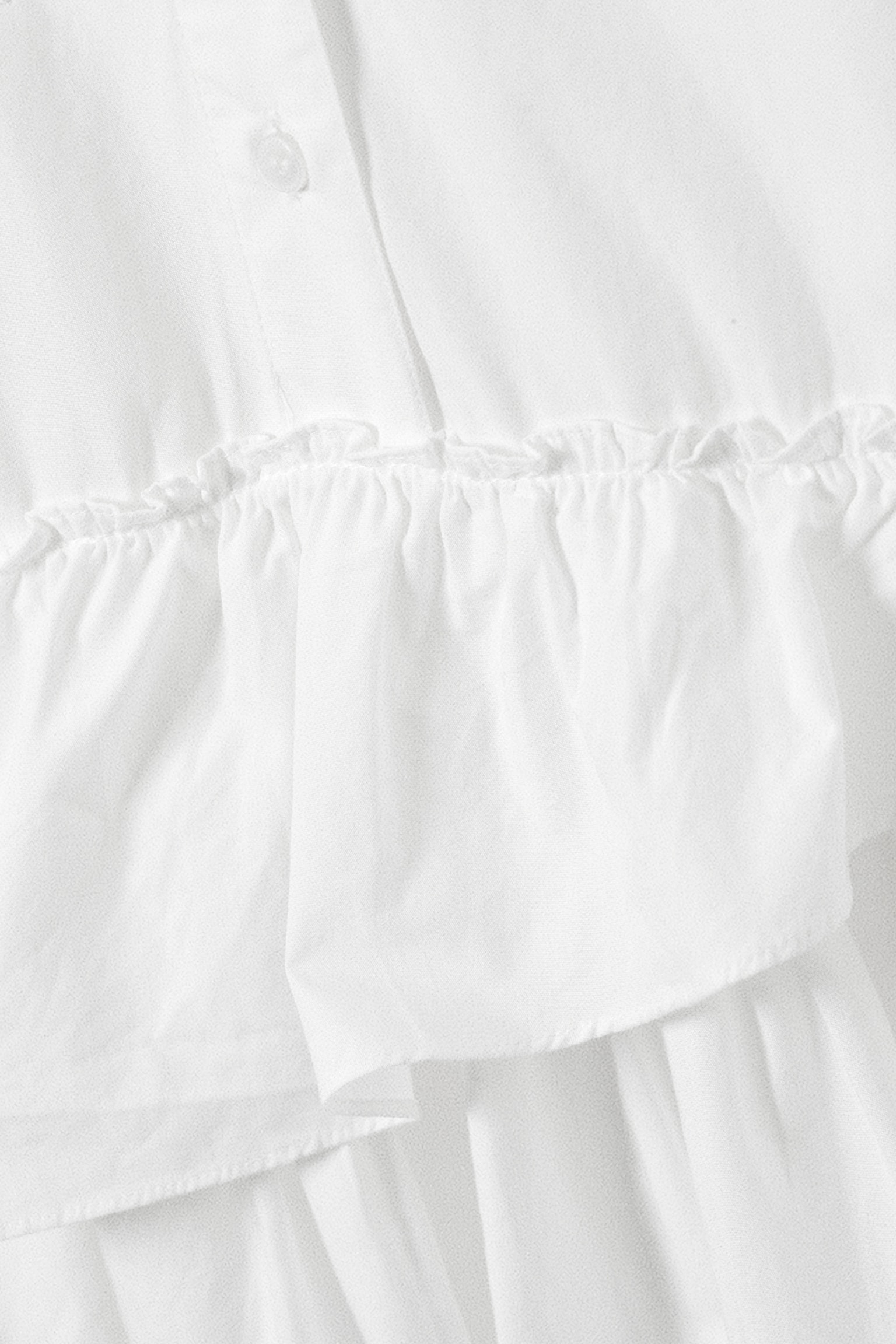 Oversized Ruffled Mini Shirt Dress - White/Khaki Green/Beige - 4