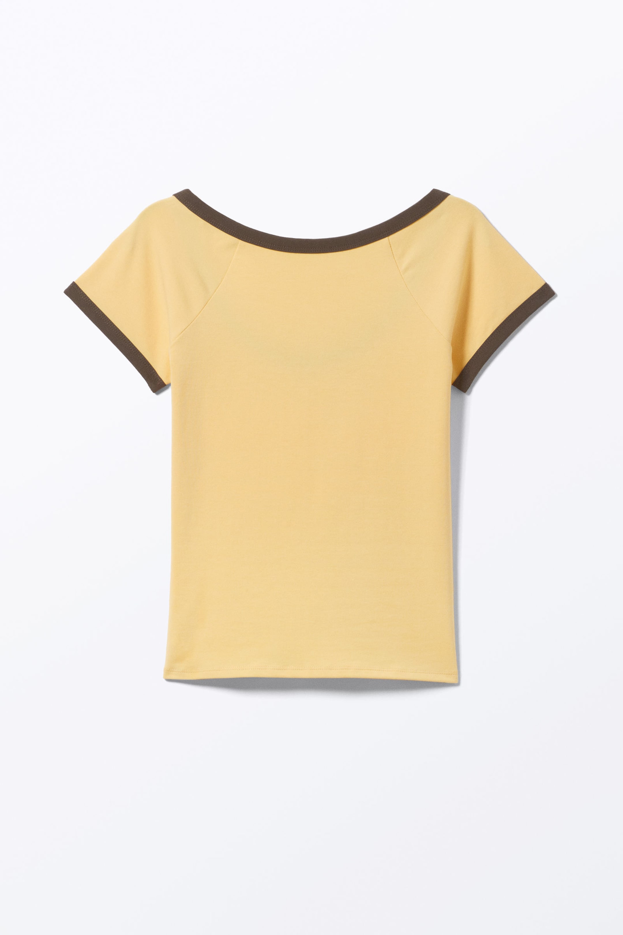 Yellow - Brown Binding - Short-Sleeved Cowl Neck Top - 3