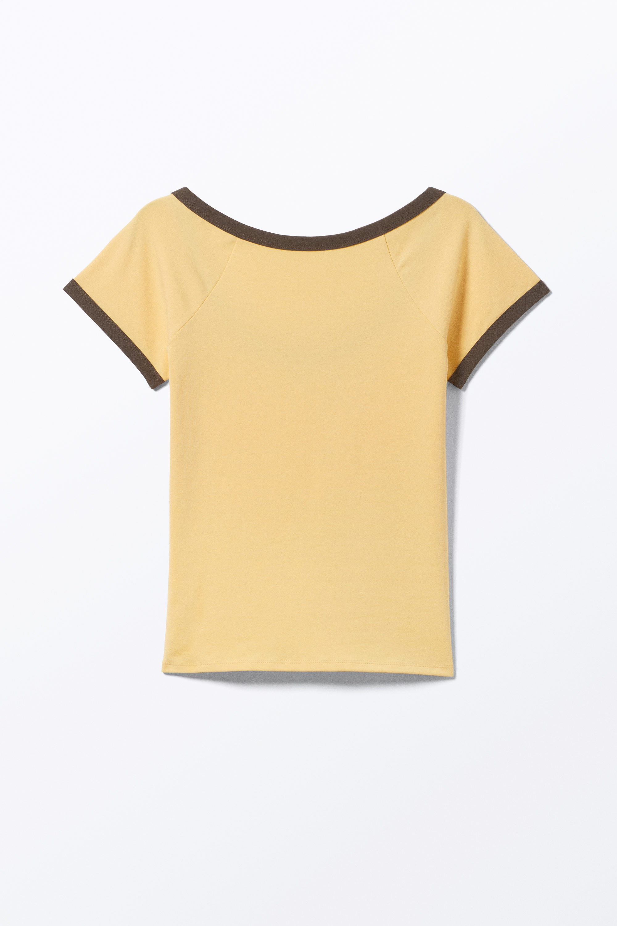 Yellow - Brown Binding - Short-Sleeved Cowl Neck Top - 3