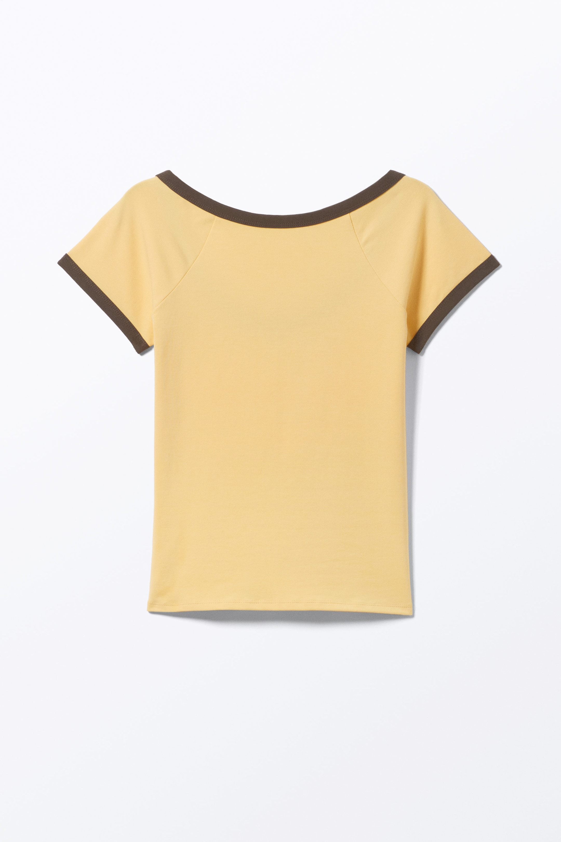 Yellow - Brown Binding - Short-Sleeved Cowl Neck Top - 0