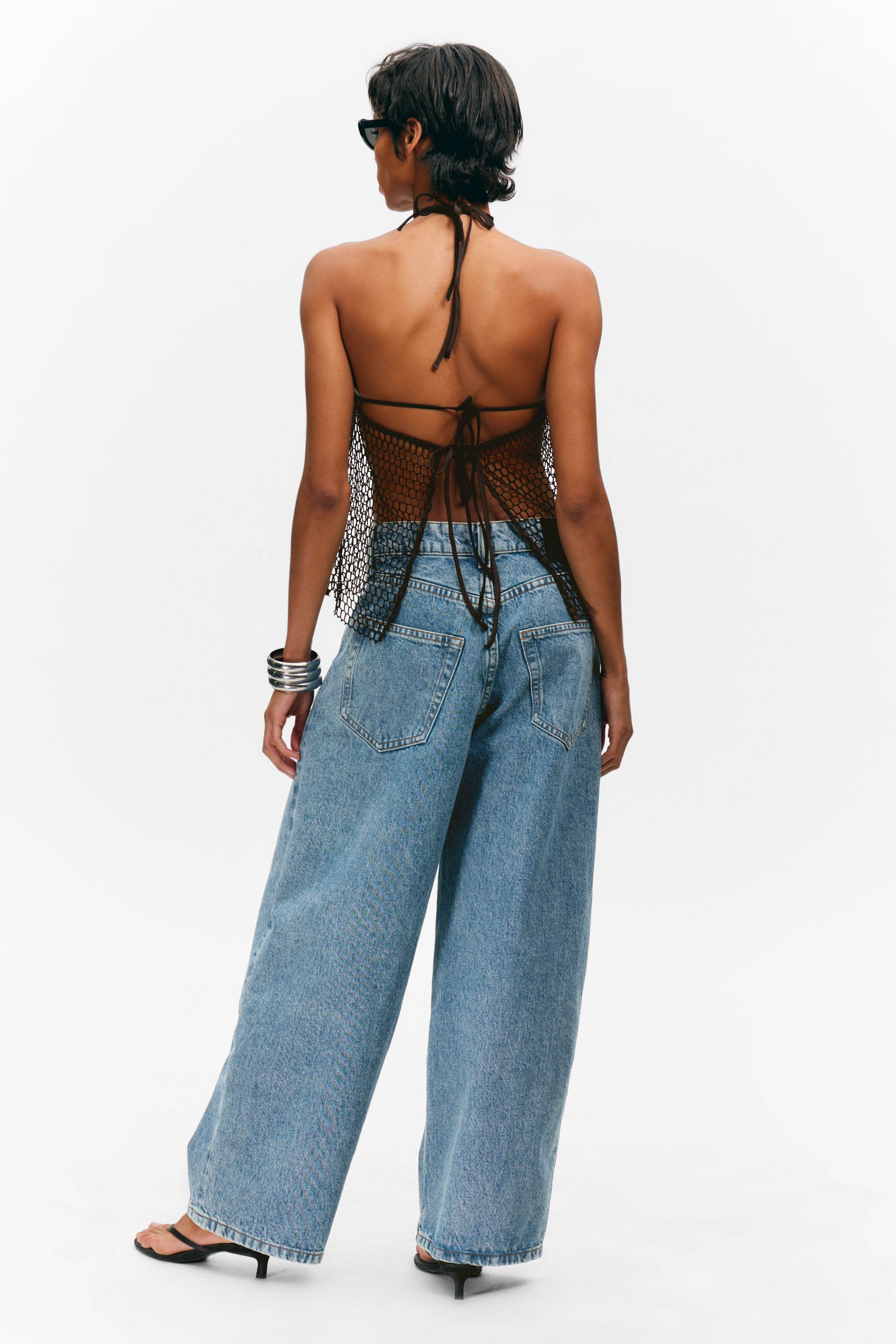Dark Brown - Net Halter Tie Top - 3