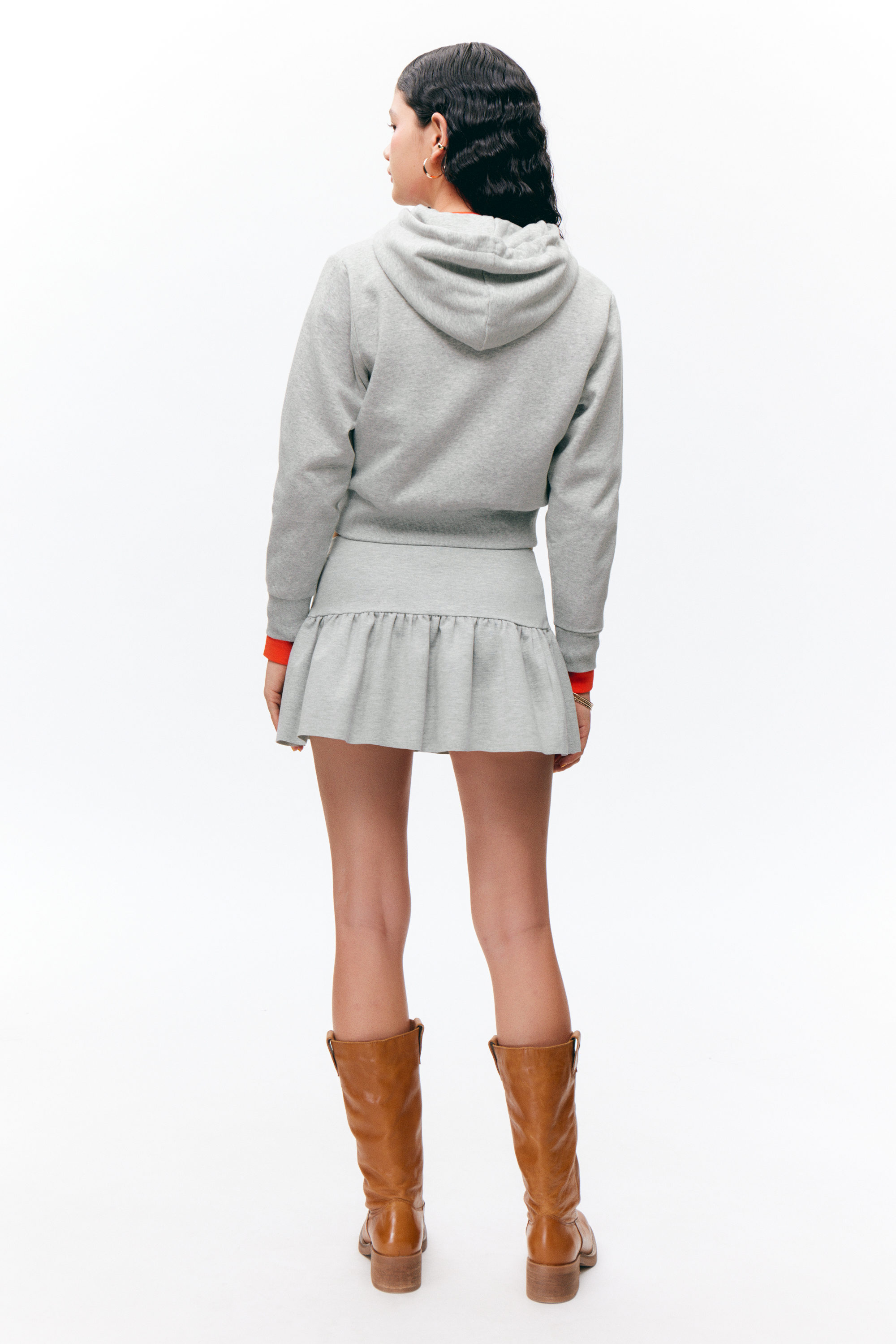 Gewassen lichtgrijs - Cropped hoodie met rits - 2