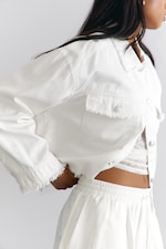 White - Cropped Boxy Twill Jacket - 0