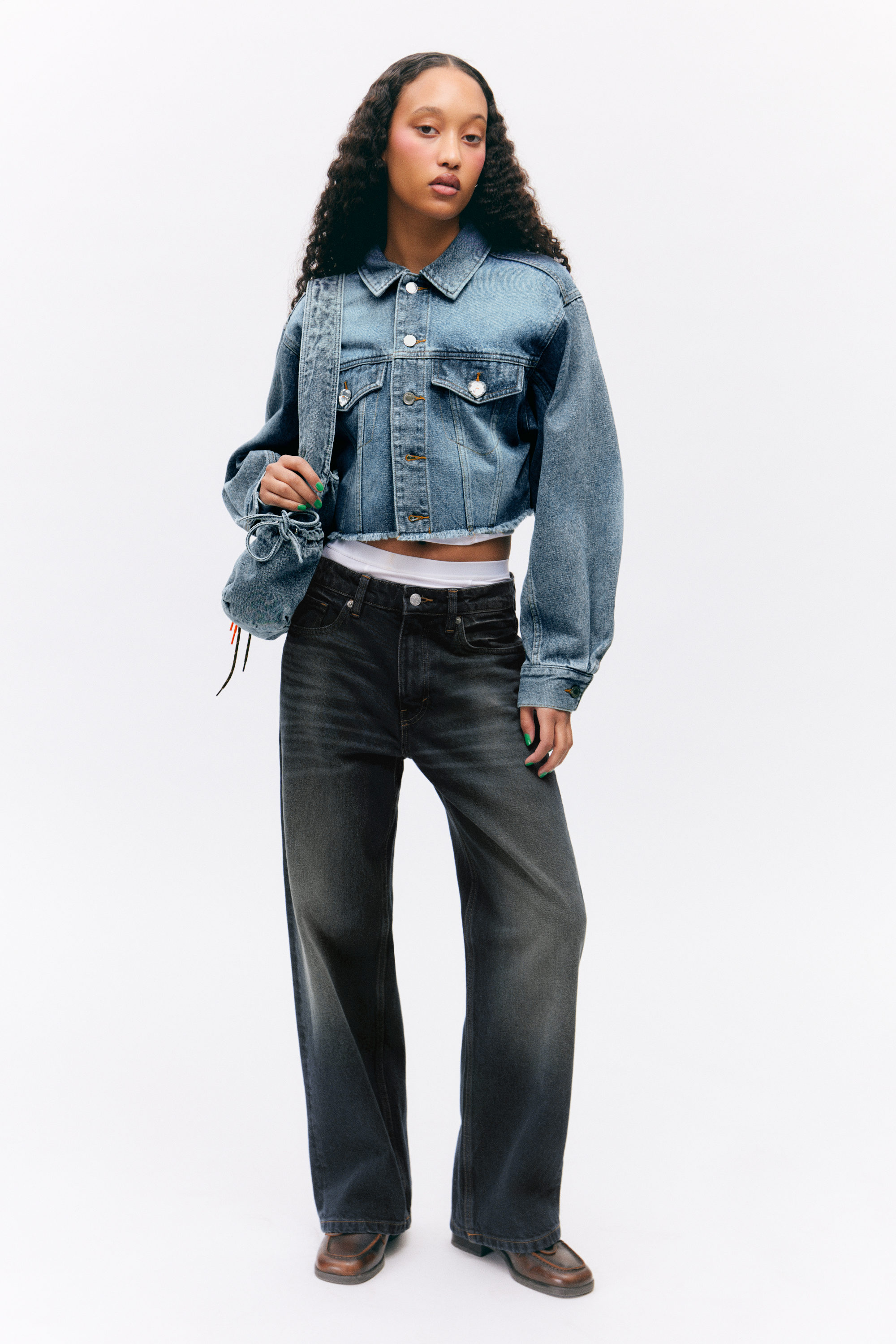 Starling Blue - Cropped Oversized Barrel-Sleeved Denim Jacket - 2