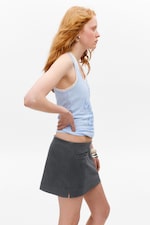 Dark Grey Melange - Low Waisted Mini Suiting Skirt - 2