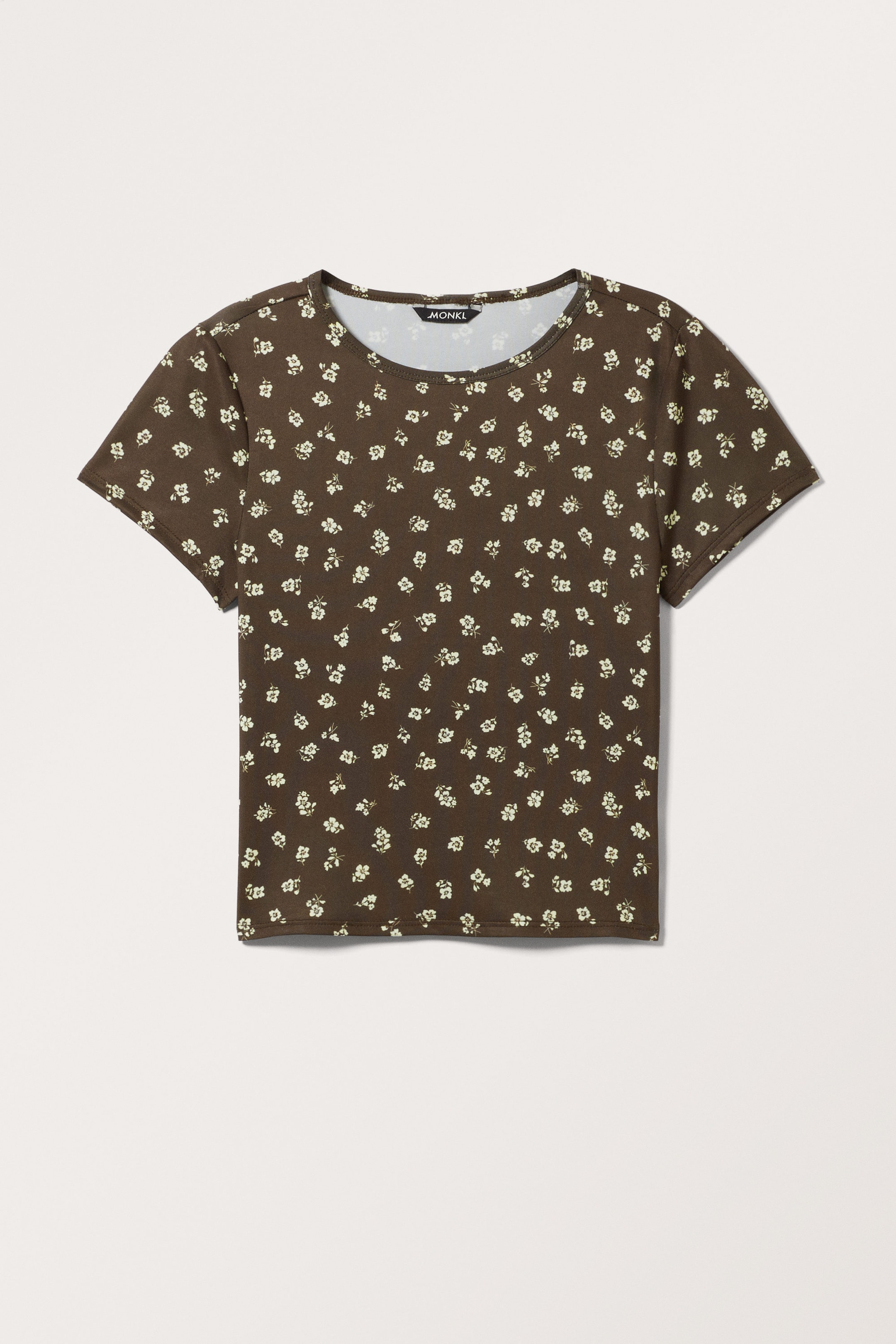 Braun mit Blumen - Kurzes T-Shirt - 0