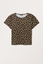 Braun mit Blumen - Kurzes T-Shirt - 0