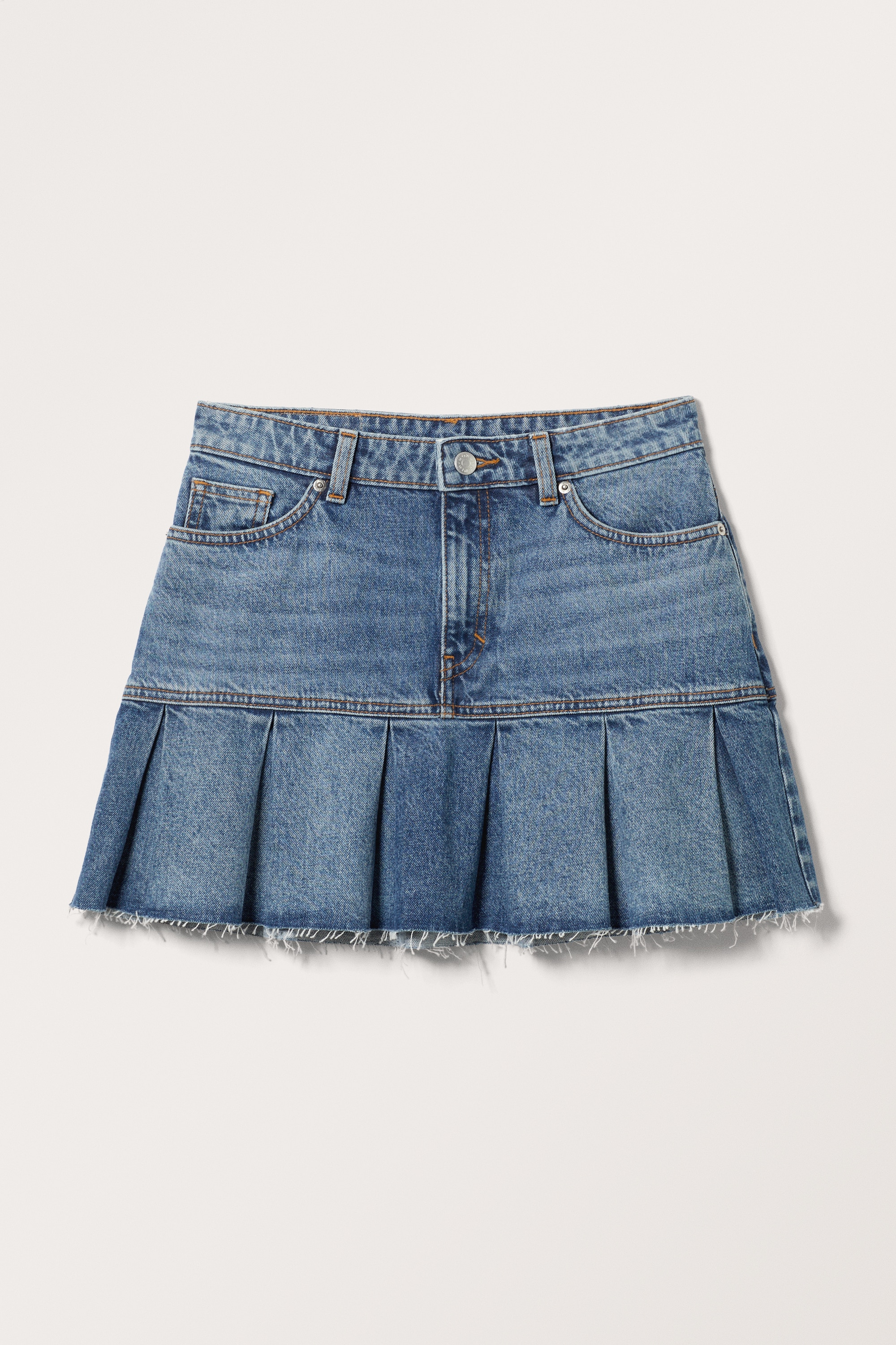 Recycle Vestiti Usati Hem Pleated Mini Denim Skirt Starling Blue
