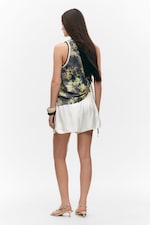 Dark Floral - Mesh Drawstring Tank Top - 3
